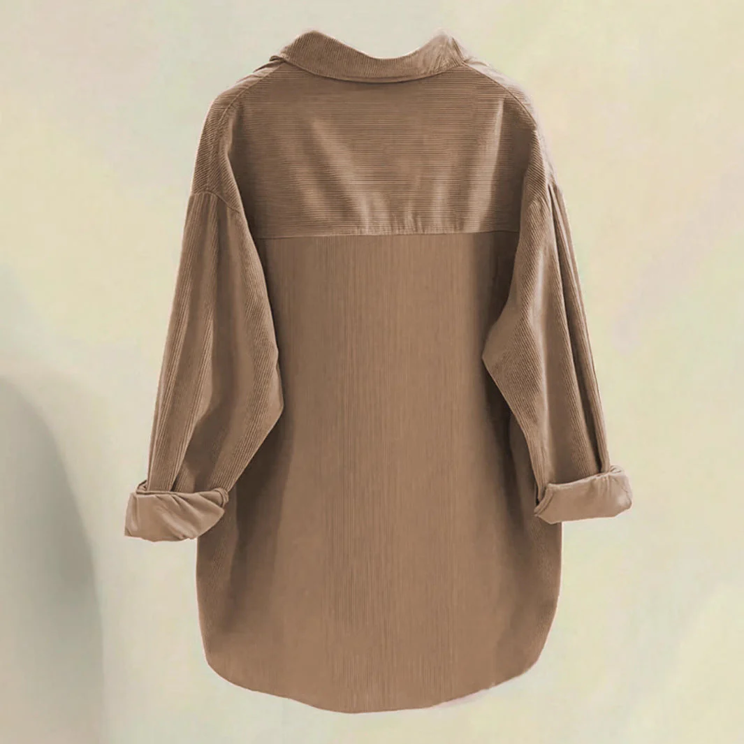 Damen Oversized Hemd Aus Rippstoff mit Brusttaschen und Schickem Kragen Heidi-Mode - Image 4