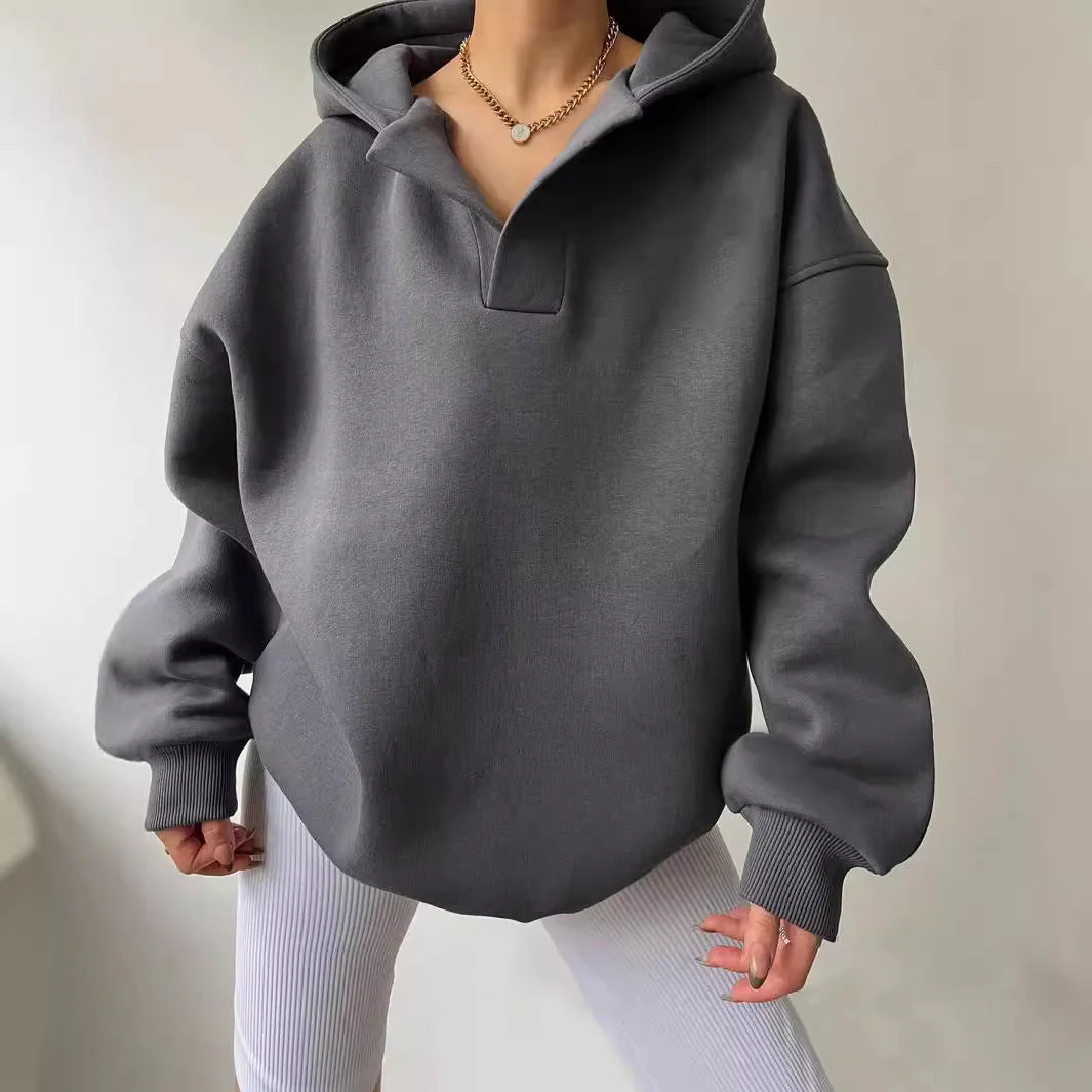 Damen Oversized Hoodie mit Modernem Kragen und Lässiger Passform Heidi-Mode - Image 4