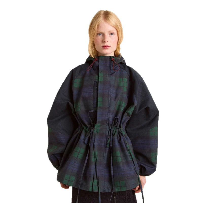 Damen Oversized Jacke im lässigen Karo-Design mit praktischen Taschen und Taillenzug Heidi-Mode - Image 5