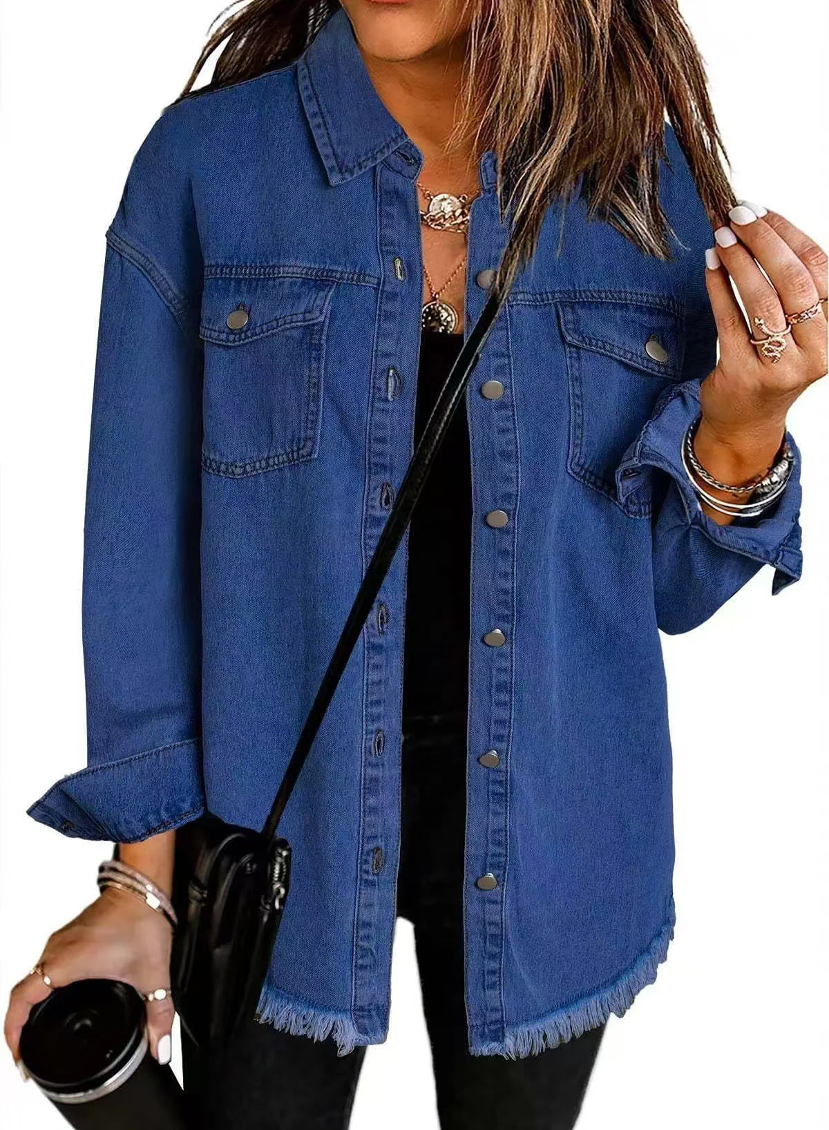 Damen Oversized Jeanshemd mit Fransen Heidi-Mode - Image 13