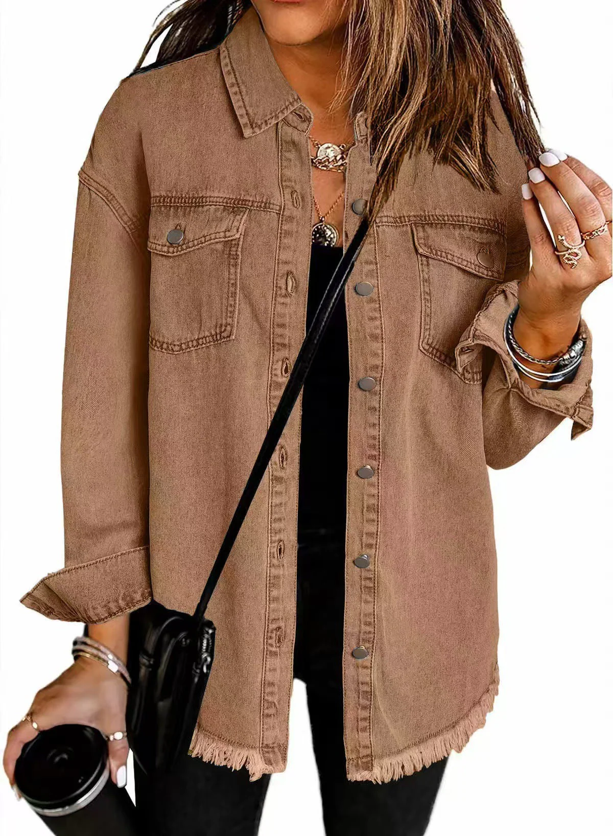 Damen Oversized Jeanshemd mit Fransen Heidi-Mode - Image 14