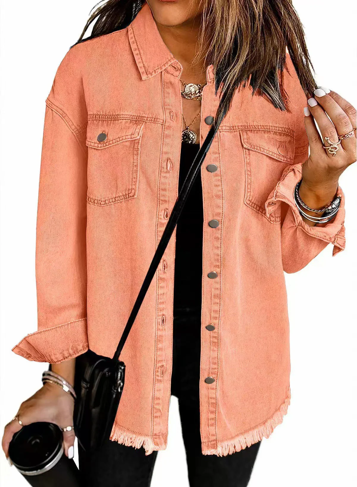 Damen Oversized Jeanshemd mit Fransen Heidi-Mode - Image 16
