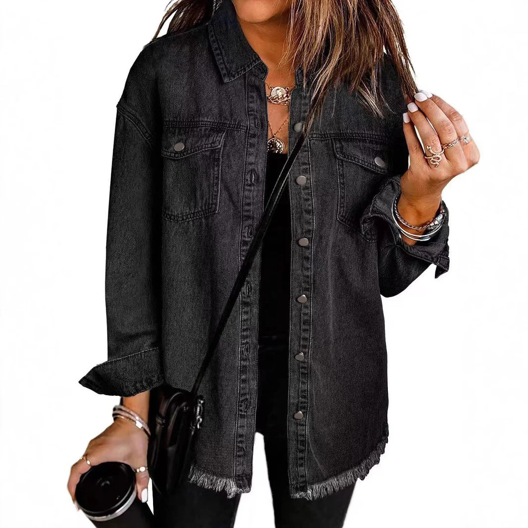 Damen Oversized Jeanshemd mit Fransen Heidi-Mode - Image 3