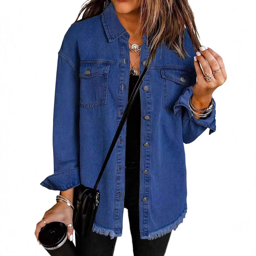 Damen Oversized Jeanshemd mit Fransen Heidi-Mode - Image 5