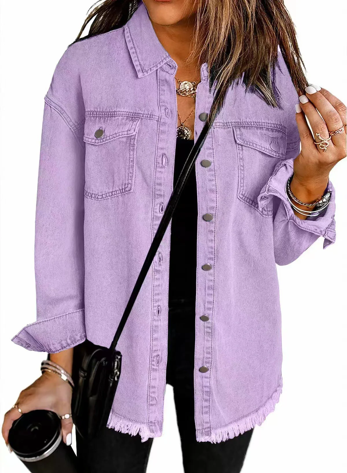 Damen Oversized Jeanshemd mit Fransen Heidi-Mode - Image 6