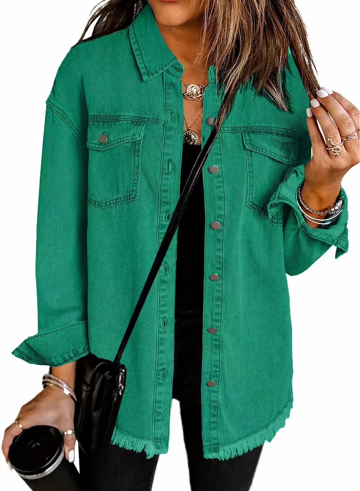 Damen Oversized Jeanshemd mit Fransen Heidi-Mode - Image 8