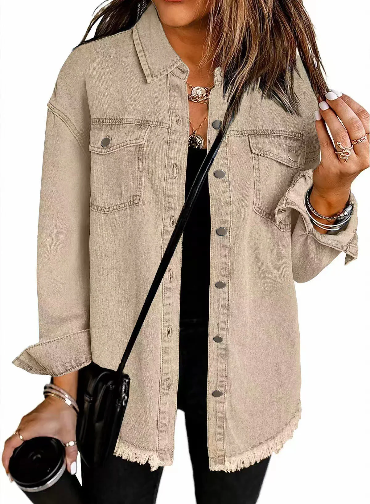 Damen Oversized Jeanshemd mit Fransen Heidi-Mode - Image 9