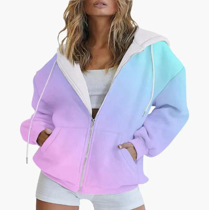 Damen Oversized Kapuzenjacke mit Farbverlauf und Praktischen Taschen Heidi-Mode - Image 2