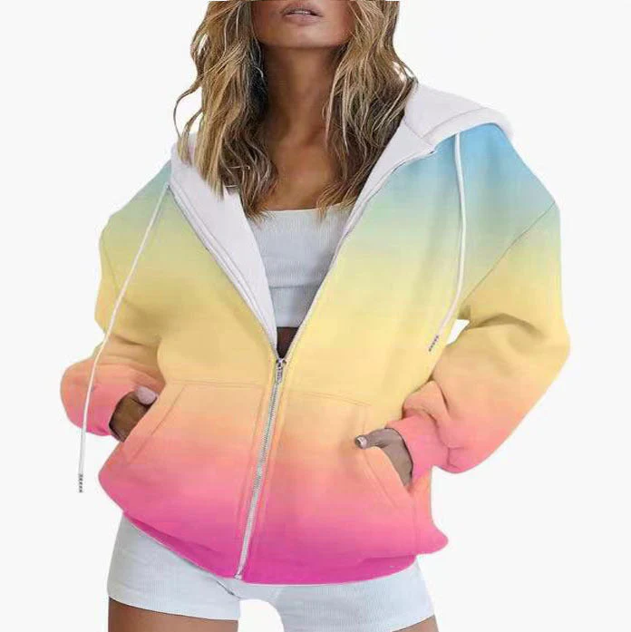 Damen Oversized Kapuzenjacke mit Farbverlauf und Praktischen Taschen Heidi-Mode - Image 3