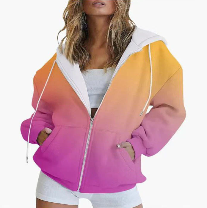 Damen Oversized Kapuzenjacke mit Farbverlauf und Praktischen Taschen Heidi-Mode - Image 4