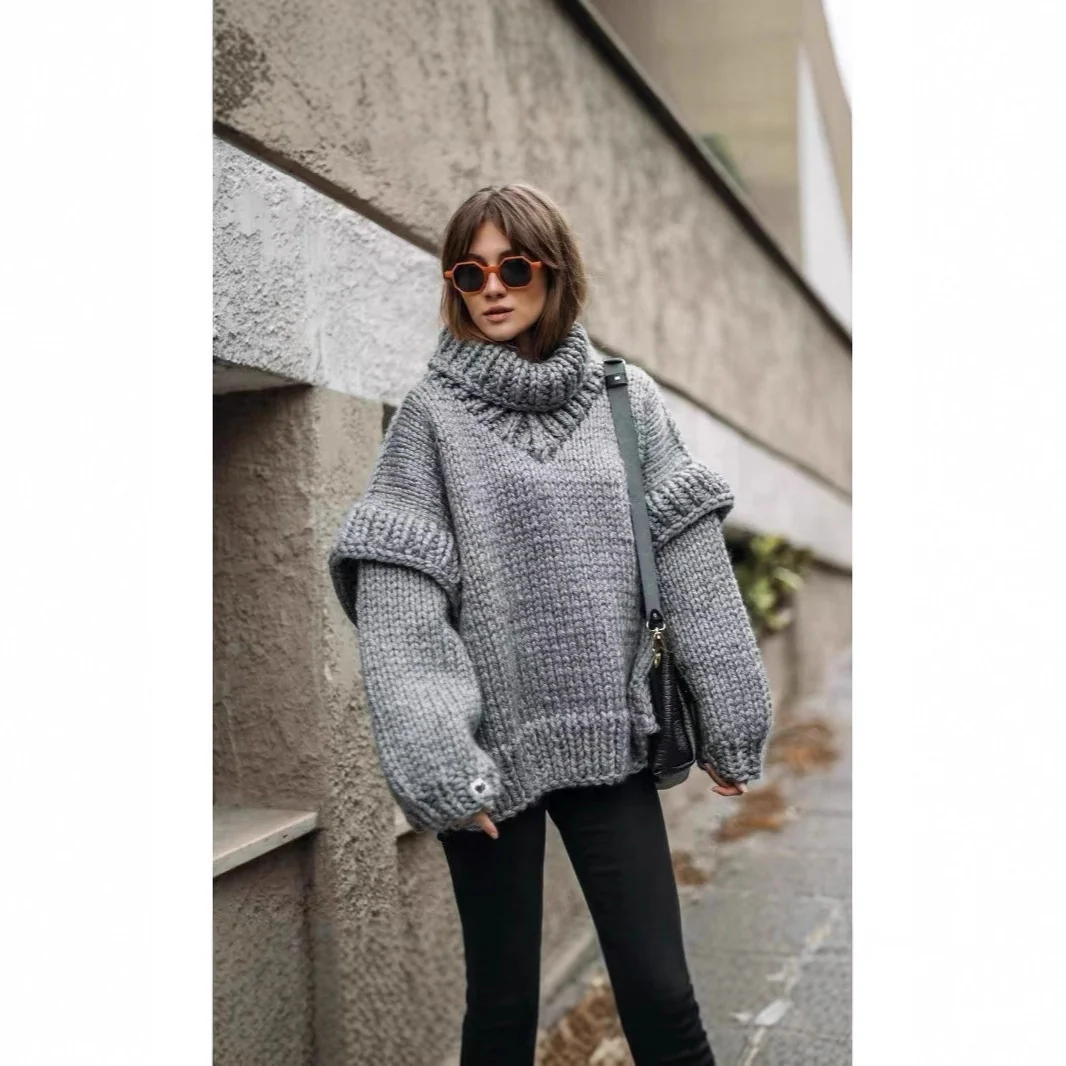 Damen Oversized Strickpullover mit hohem Kragen und voluminösen Ärmeln Heidi-Mode - Image 2