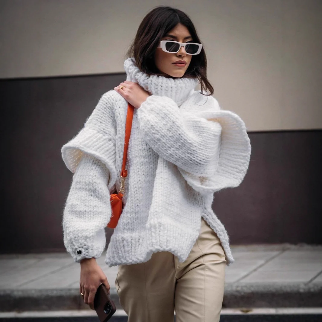 Damen Oversized Strickpullover mit hohem Kragen und voluminösen Ärmeln Heidi-Mode - Image 4