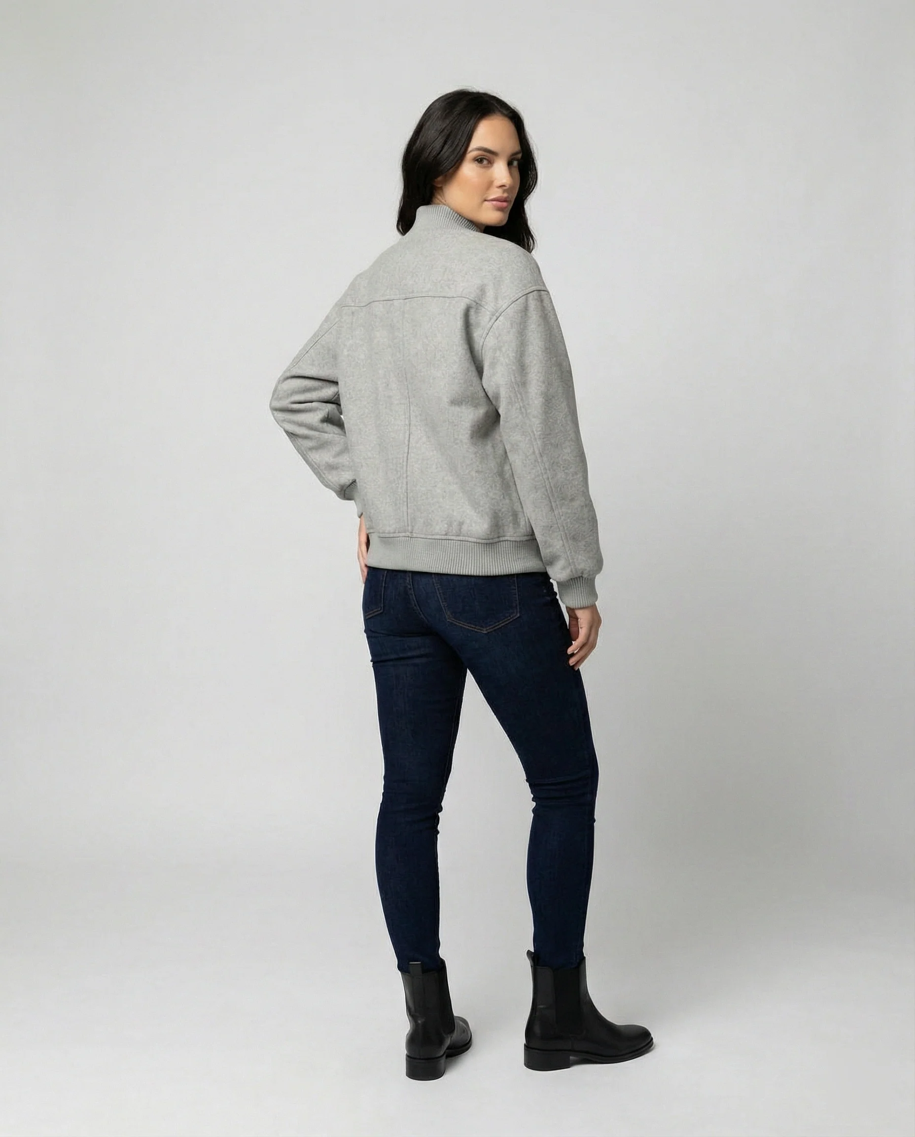 Damen oversized Wollmix-Bomberjacke mit Stehkragen und geripptem Saum Heidi-Mode - Image 4