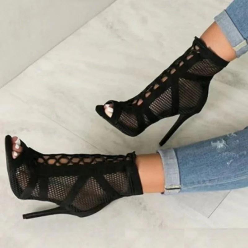 Damen Peep-Toe Stiefeletten mit luftiger Netzstruktur und hohem Absatz Heidi Mode - Image 3