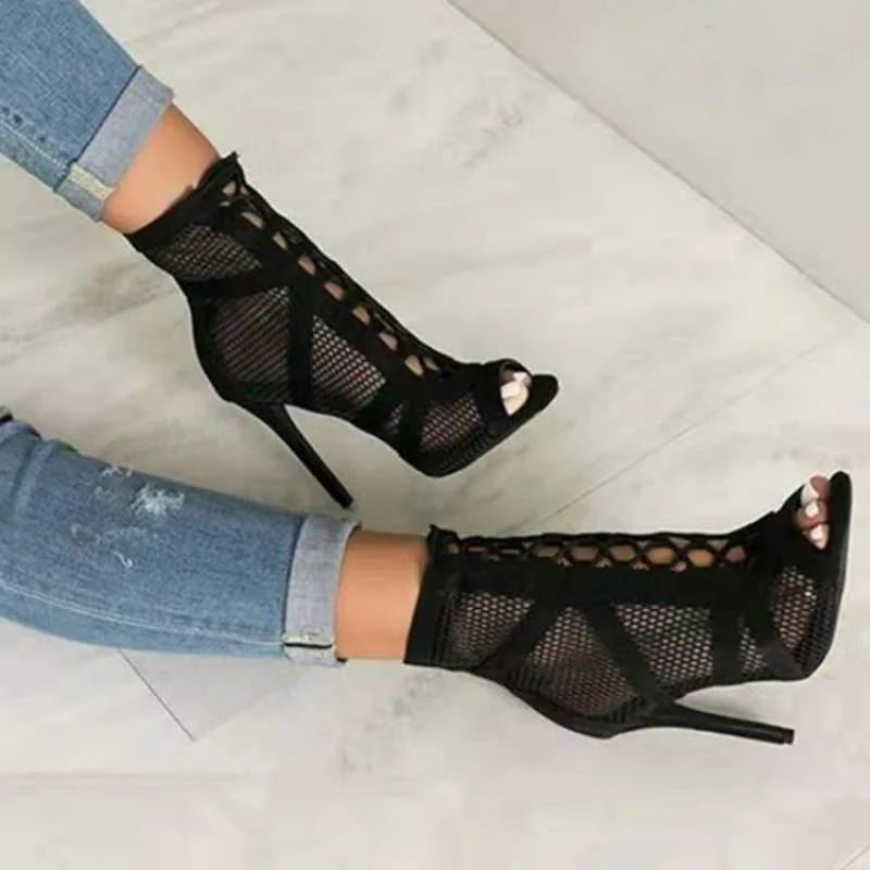 Damen Peeptoe Ankle Boots mit hochmodernem Netzdesign und elegantem Blockabsatz Heidi Mode - Image 3
