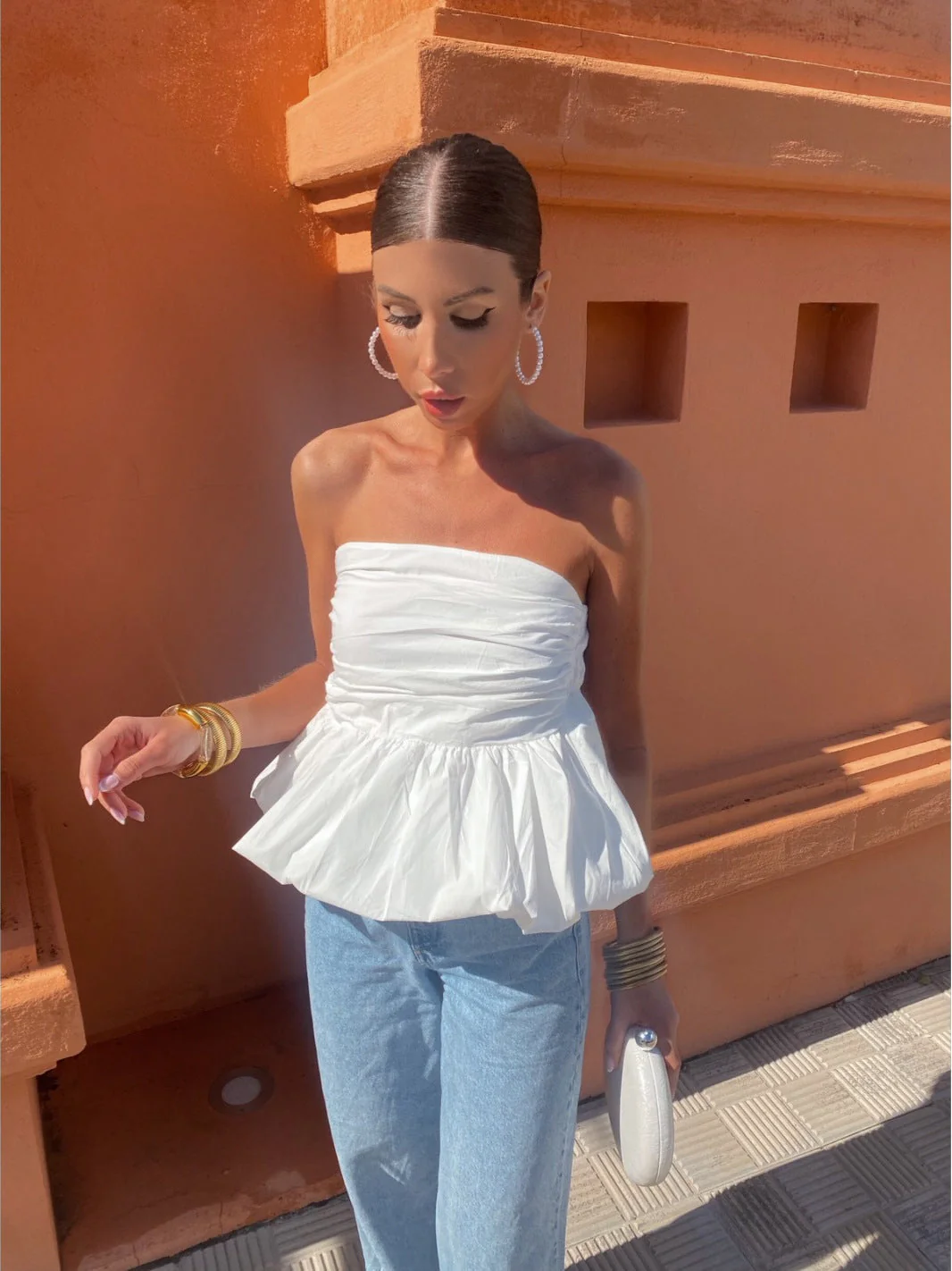 Damen Peplum-Top mit Schulterfreier Schnittführung Heidi-Mode - Image 3