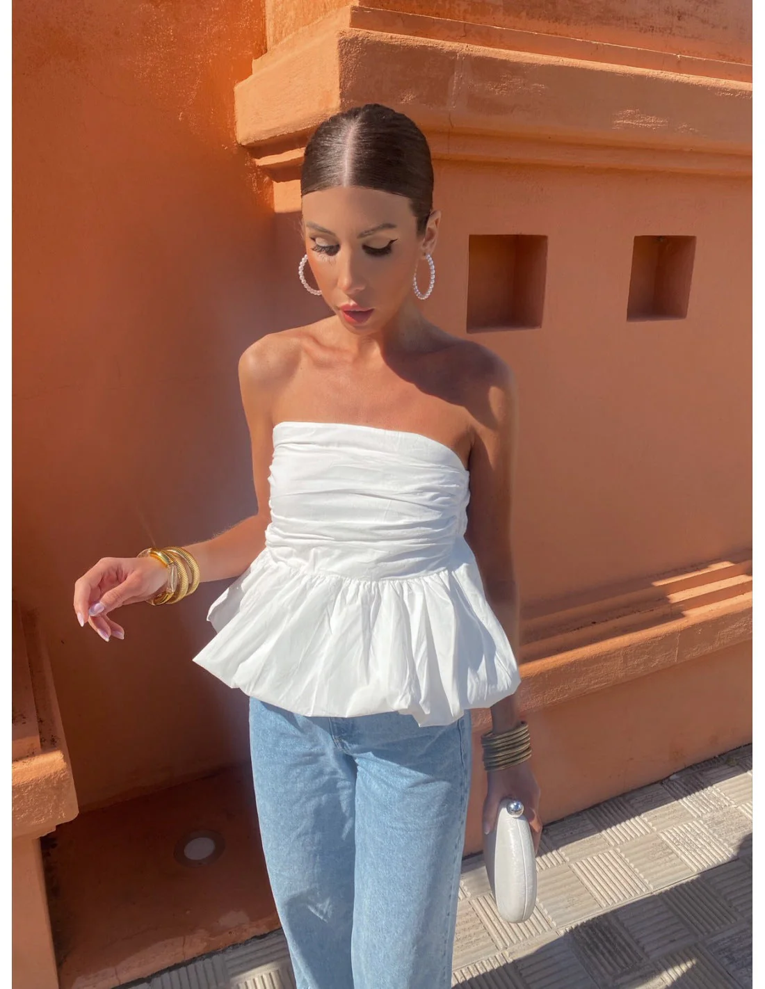 Damen Peplum-Top mit Schulterfreier Schnittführung Heidi-Mode - Image 4