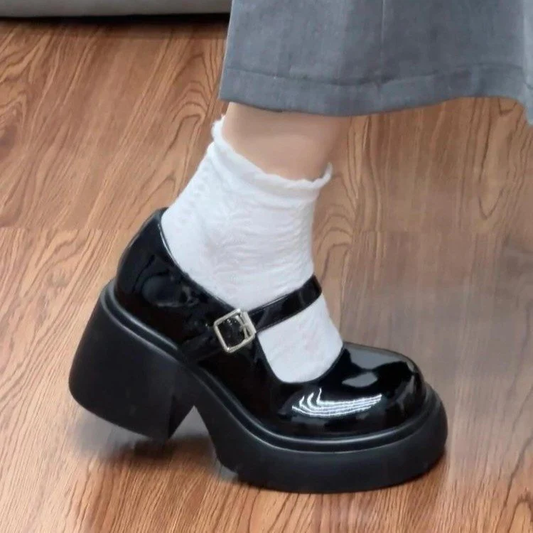 Damen Plateau-Mary Janes mit verstellbarem Riemen und bequemer Sohle Heidi Mode - Image 3