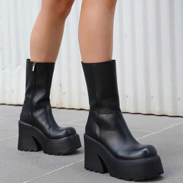 Damen Plateau-Stiefel mit hohem Blockabsatz und modischem Reißverschluss Heidi Mode - Image 3