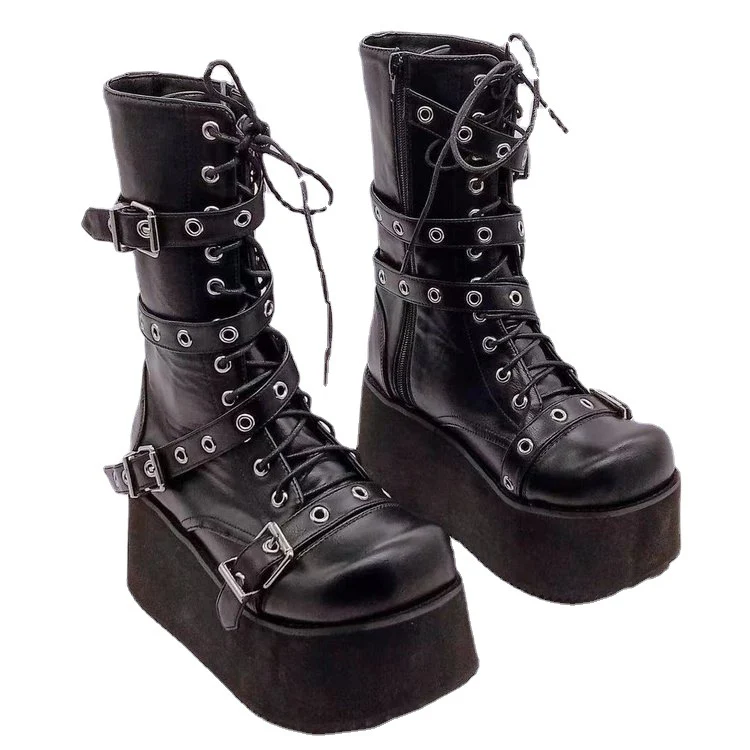 Damen Plateau-Stiefel mit robusten Schnallen und hochwertiger Leder-Oberfläche Heidi Mode - Image 5