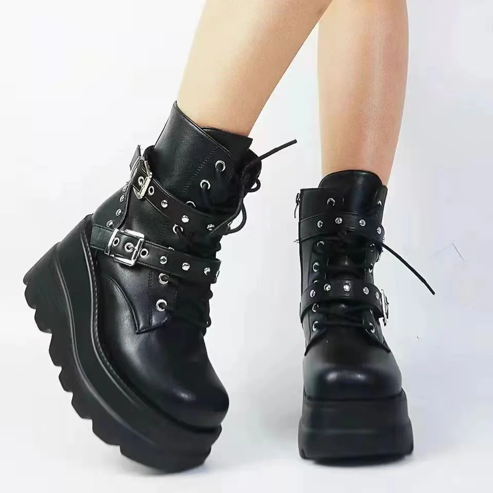 Damen Plateau-Stiefeletten mit modischen Schnallen und robuster Sohle Heidi Mode - Image 3