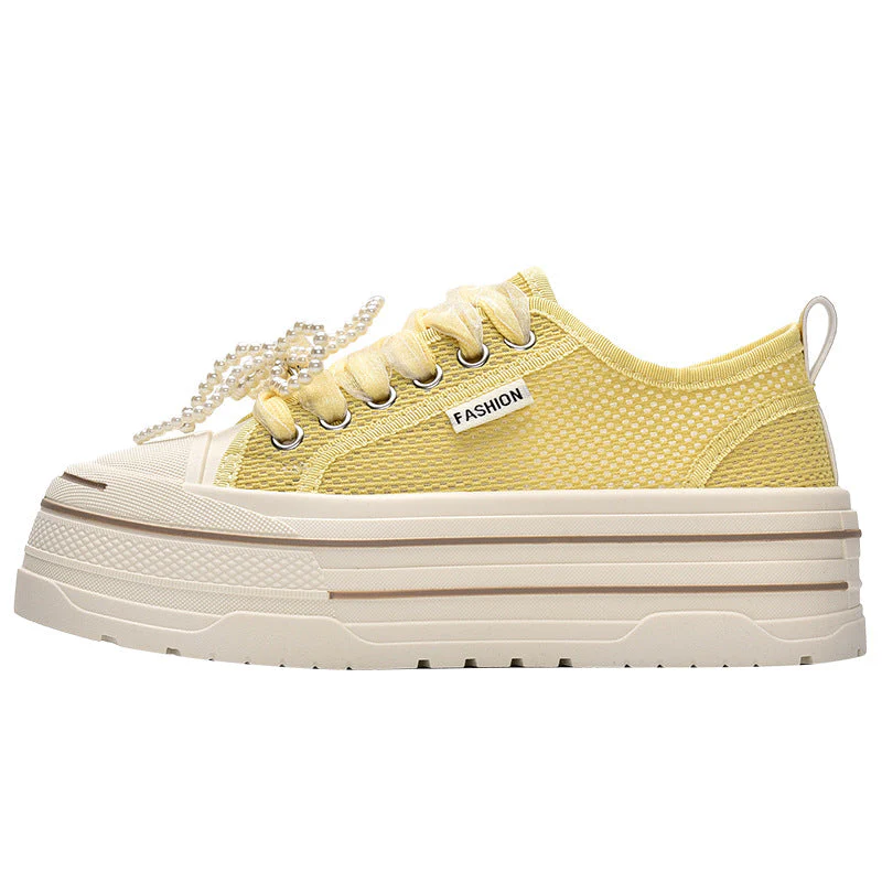 Damen Plateausneaker mit Modischem Mesh-Obermaterial und Trendigen Perlendetails Heidi-Mode - Image 6