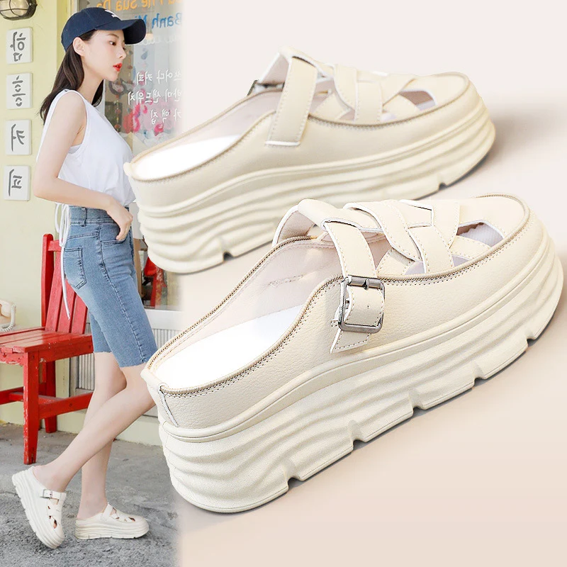 Damen Platform Mules mit modischem Schnallen-Design und atmungsaktivem Obermaterial Heidi Mode