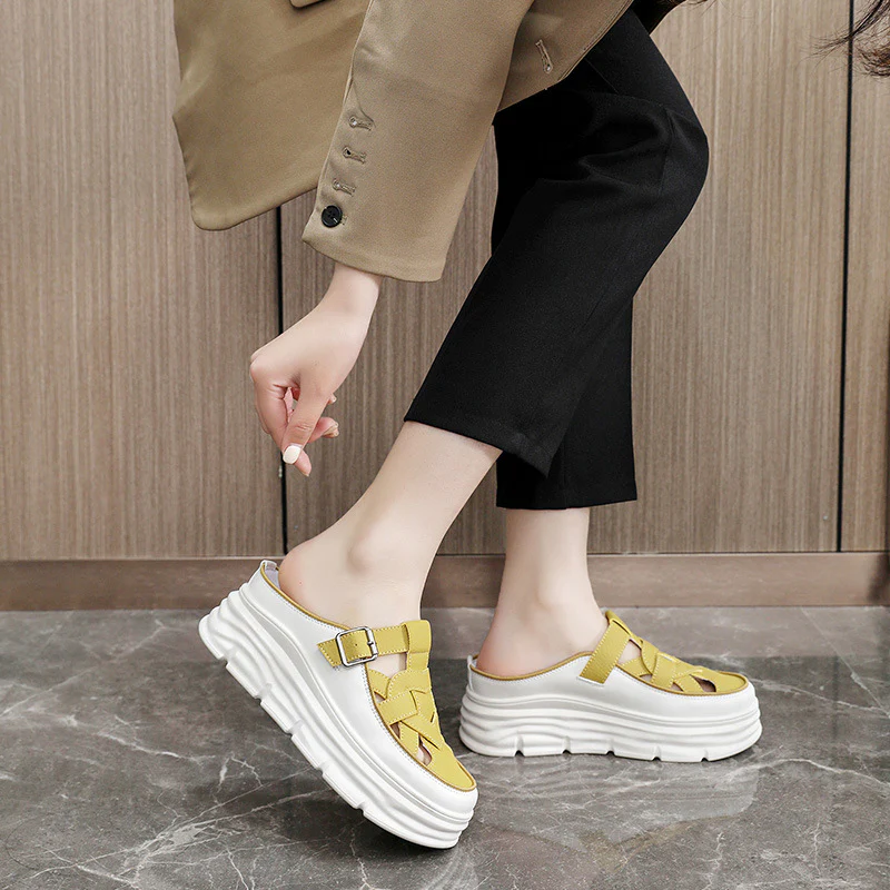 Damen Platform Mules mit modischem Schnallen-Design und atmungsaktivem Obermaterial Heidi Mode - Image 3