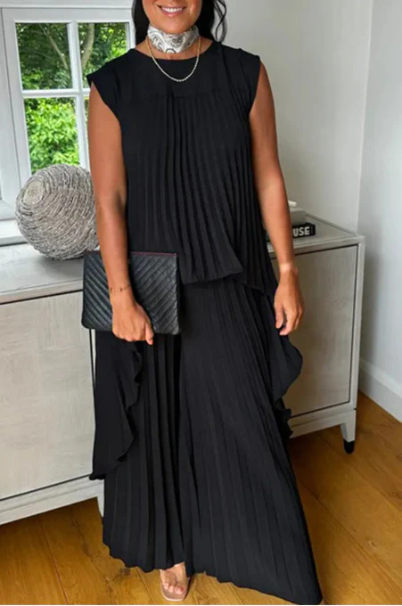 Damen Plissee Maxikleid mit elegantem Schnitt und fließender Silhouette Heidi-Mode - Image 10