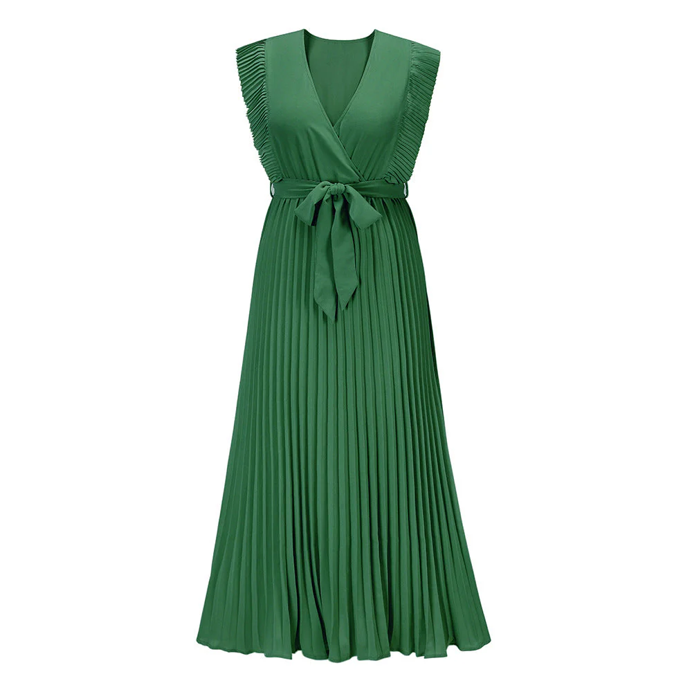 Damen Plissee Maxikleid mit Wickeloptik und Taillierbarem Gürtel Heidi-Mode - Image 10