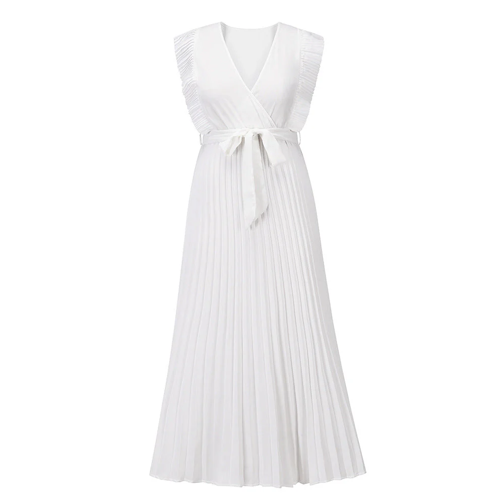 Damen Plissee Maxikleid mit Wickeloptik und Taillierbarem Gürtel Heidi-Mode - Image 9
