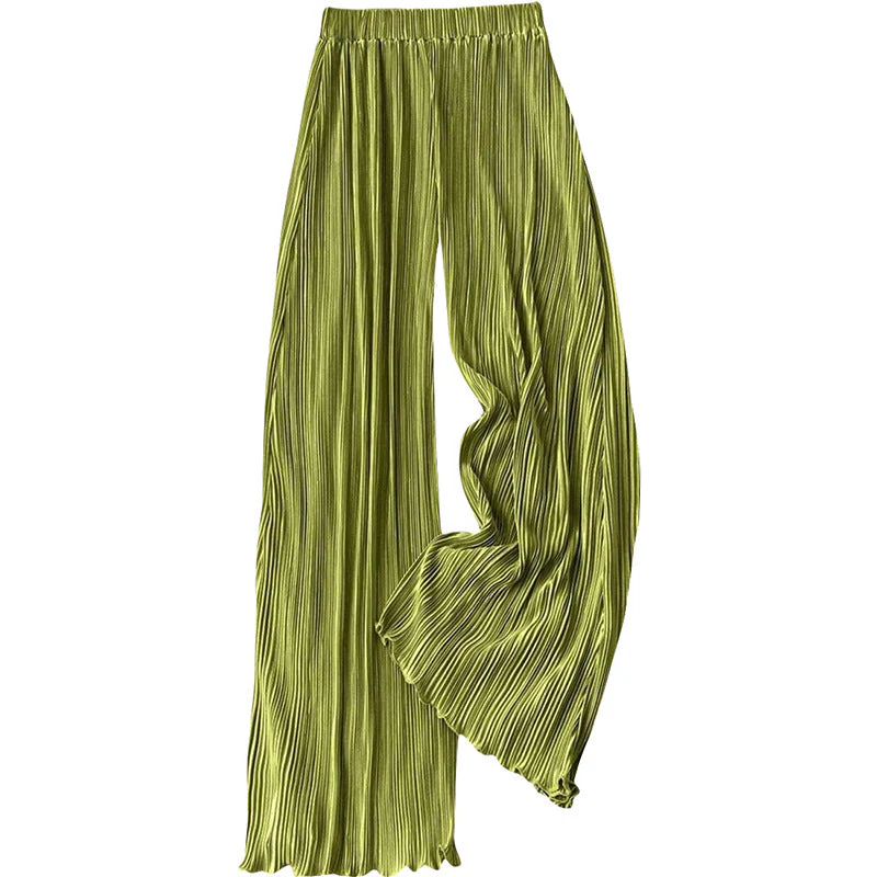 Damen Plissierte Sommerhose mit Hohem Bund und Elastischem Taillenbund Heidi-Mode - Image 2