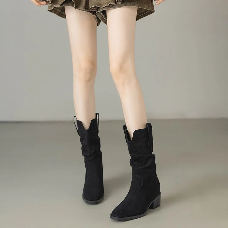 Damen Rauleder Stiefeletten mit lässigem Falten-Design Heidi Mode - Image 2