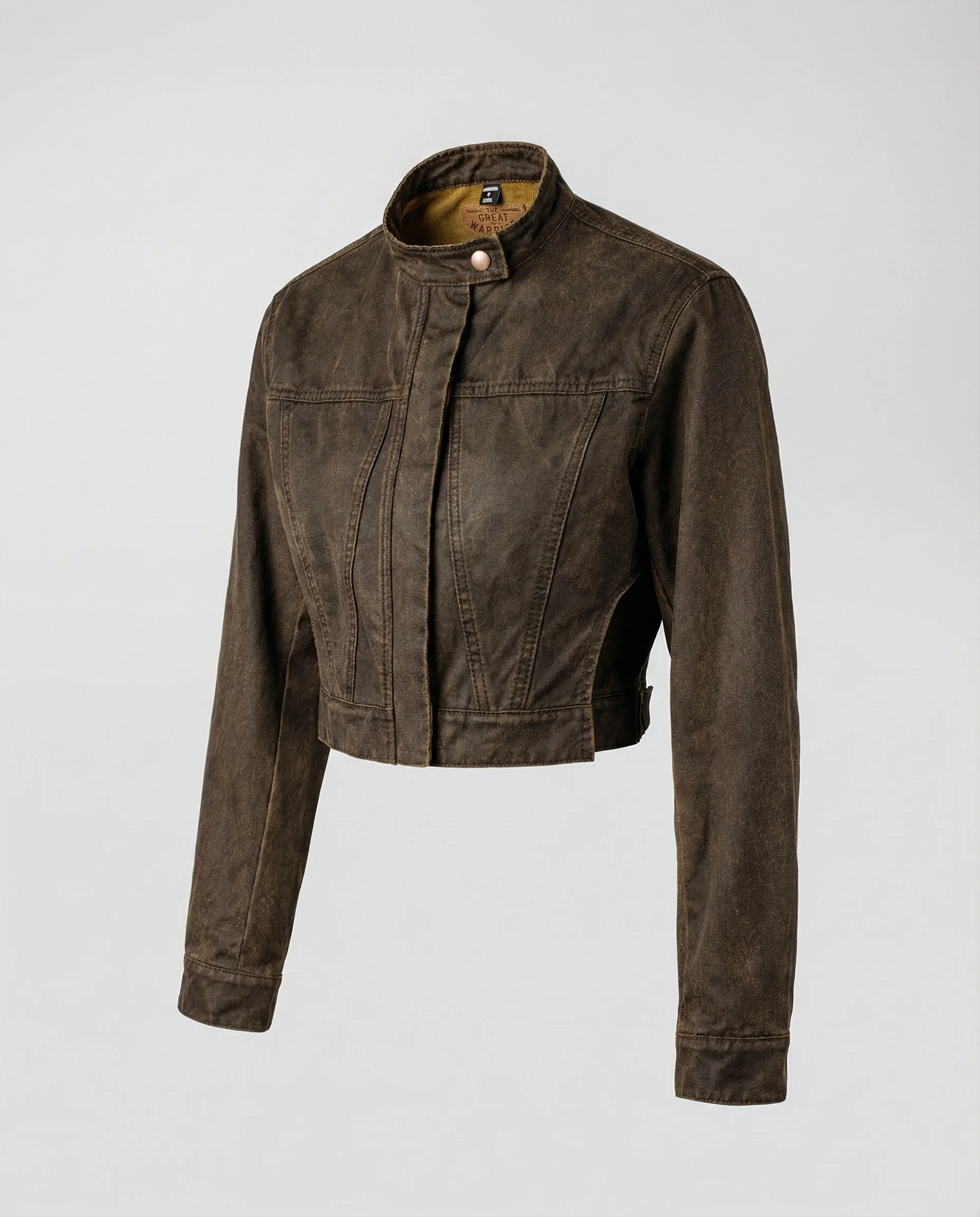 Damen Retro Wildleder Jacke Slim Fit Braun Kurz Biker - Image 4
