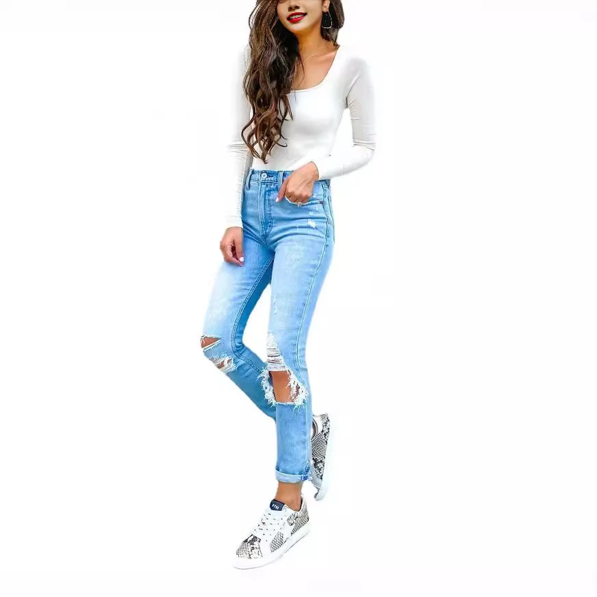 Damen Ripped Jeans mit lässigem Schnitt und hohem Bund Heidi-Mode - Image 5