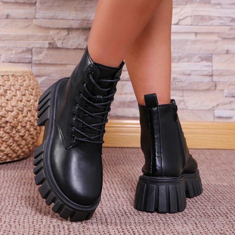 Damen robuste Chunky Stiefel mit hohem Plateausohle und schnürbarem Design Heidi Mode - Image 2
