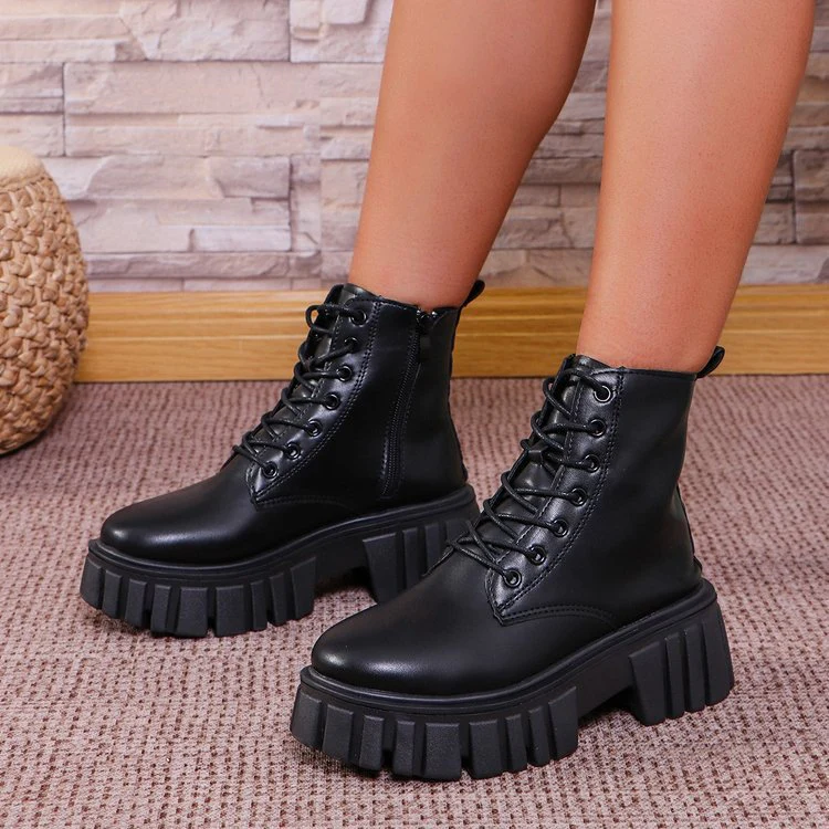 Damen robuste Chunky Stiefel mit hohem Plateausohle und schnürbarem Design Heidi Mode - Image 3
