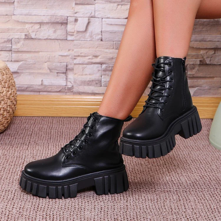 Damen robuste Chunky Stiefel mit hohem Plateausohle und schnürbarem Design Heidi Mode - Image 4