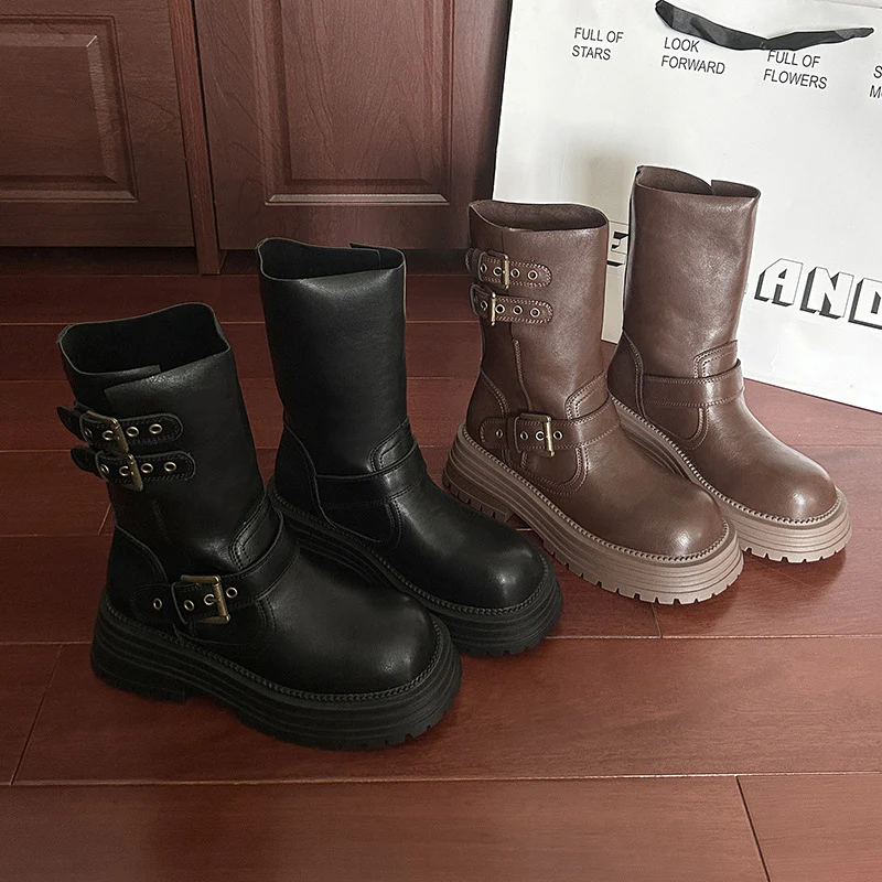 Damen Robuste Schnürstiefel mit dekorativen Schnallen und stabiler Sohle Heidi Mode