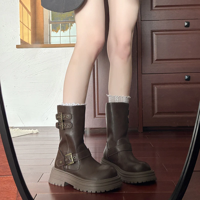 Damen Robuste Schnürstiefel mit dekorativen Schnallen und stabiler Sohle Heidi Mode - Image 3