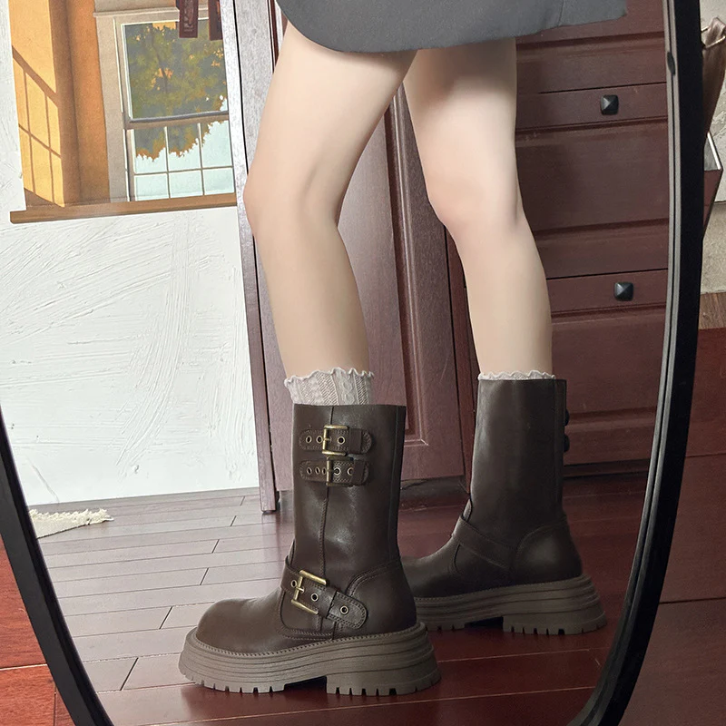 Damen Robuste Schnürstiefel mit dekorativen Schnallen und stabiler Sohle Heidi Mode - Image 4