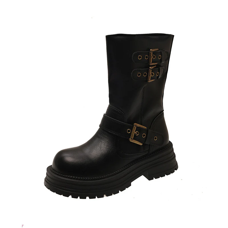 Damen Robuste Schnürstiefel mit dekorativen Schnallen und stabiler Sohle Heidi Mode - Image 5