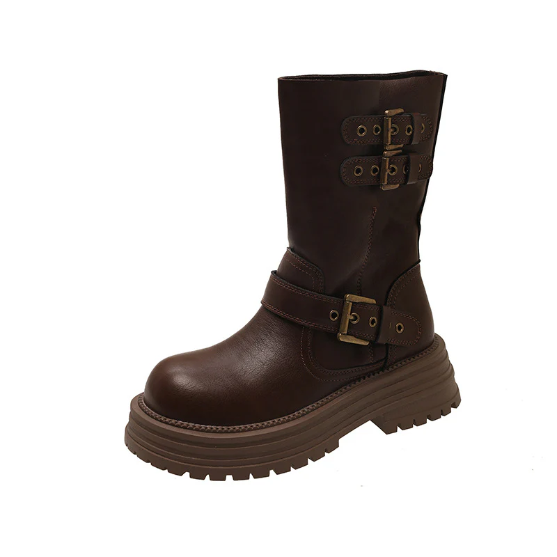 Damen Robuste Schnürstiefel mit dekorativen Schnallen und stabiler Sohle Heidi Mode - Image 7