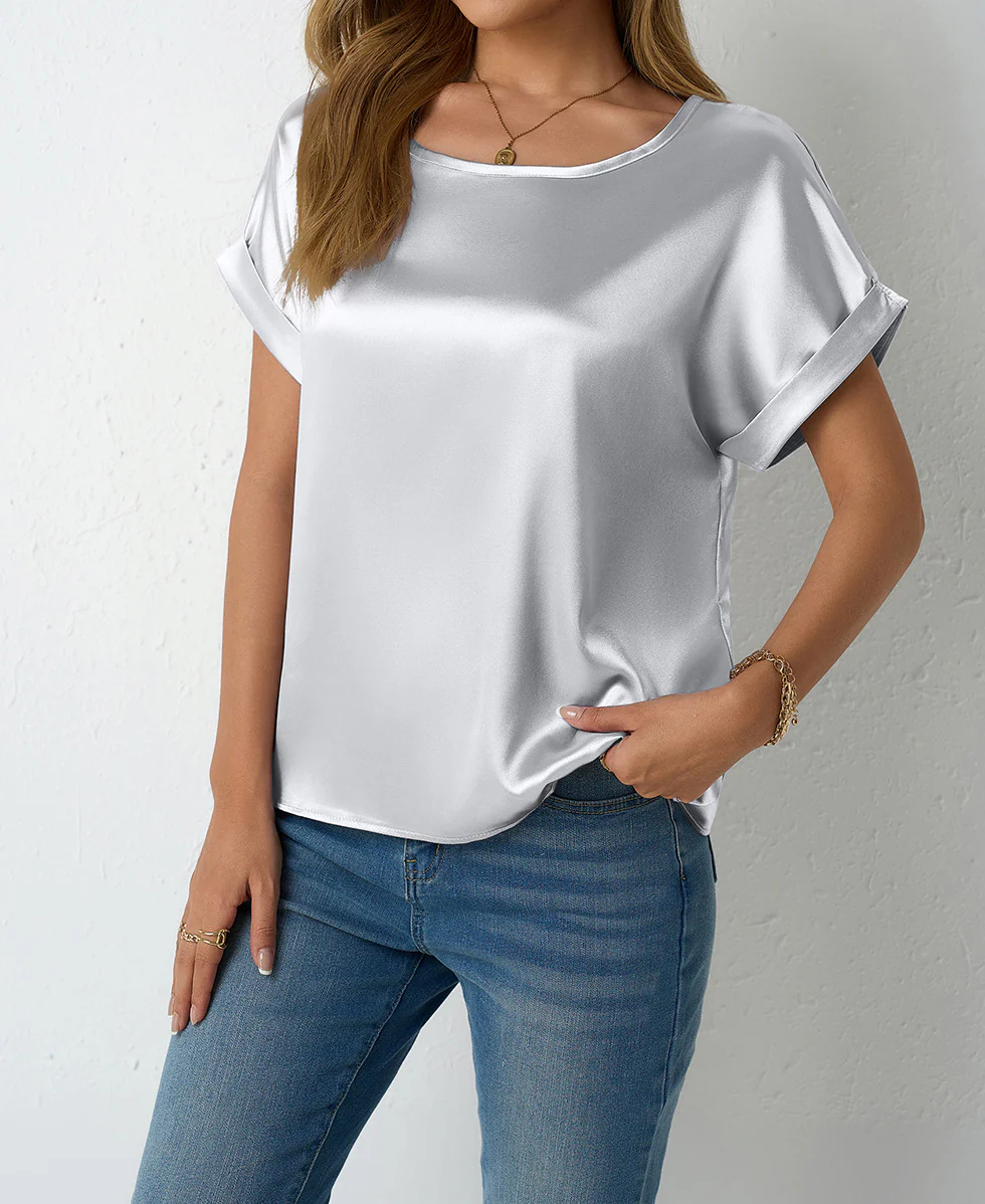 Damen Satin-Oberteil mit umgeschlagenen Ärmeln Heidi Mode - Image 12