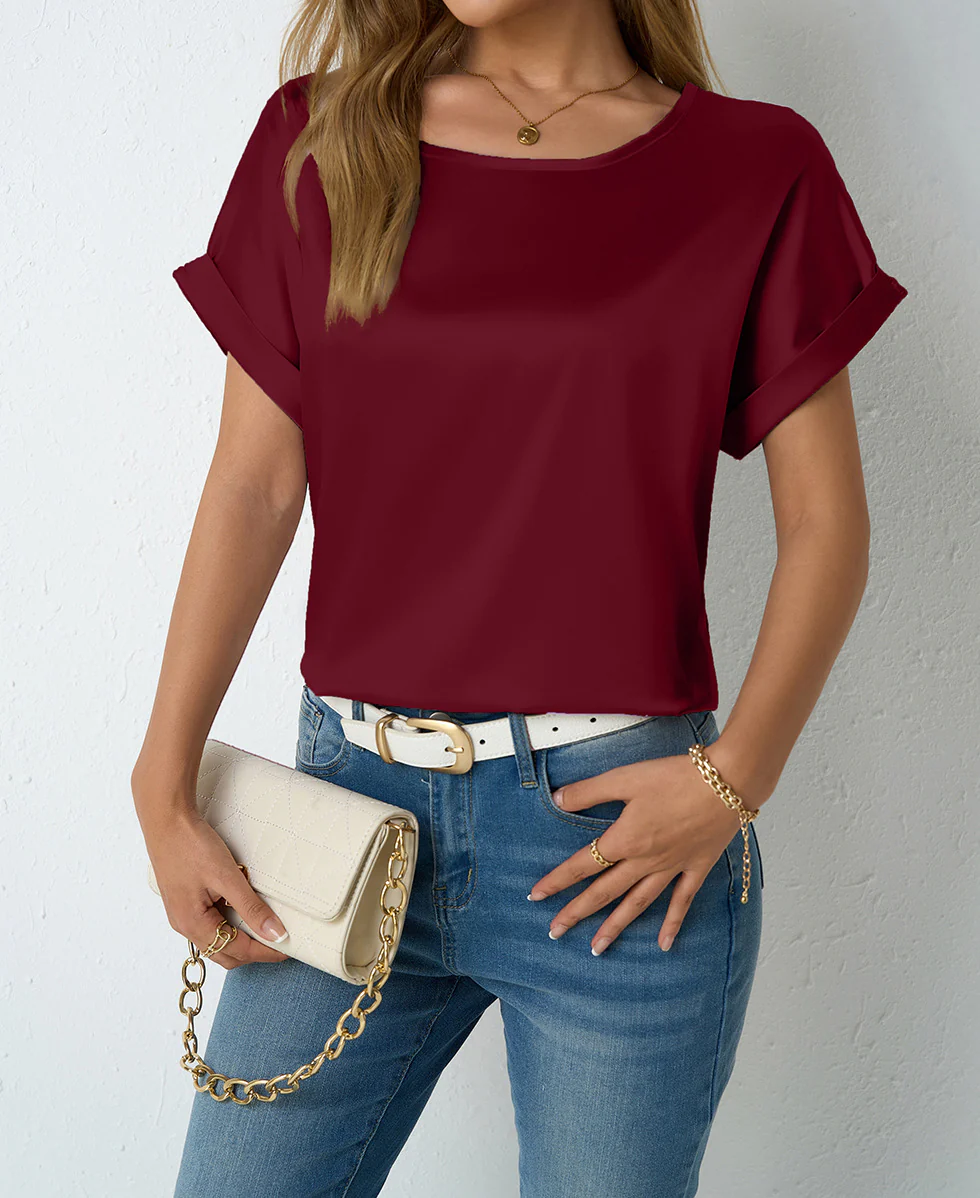 Damen Satin-Oberteil mit umgeschlagenen Ärmeln Heidi Mode - Image 18