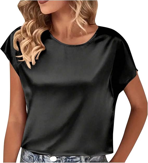 Damen Satin T-Shirt mit Elegantem Wasserfall-Ausschnitt und Schlichten Details Heidi-Mode - Image 11