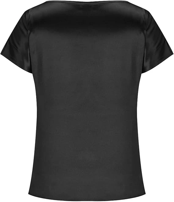 Damen Satin T-Shirt mit Elegantem Wasserfall-Ausschnitt und Schlichten Details Heidi-Mode - Image 13