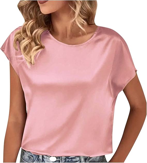 Damen Satin T-Shirt mit Elegantem Wasserfall-Ausschnitt und Schlichten Details Heidi-Mode - Image 4