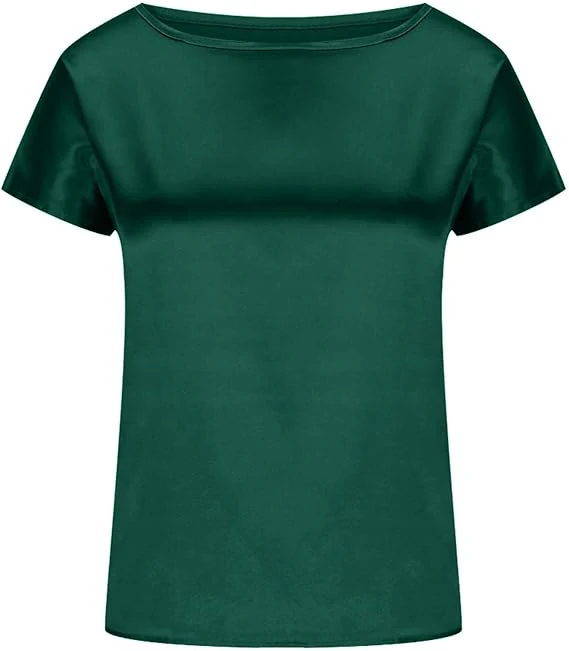 Damen Satin T-Shirt mit Elegantem Wasserfall-Ausschnitt und Schlichten Details Heidi-Mode - Image 9