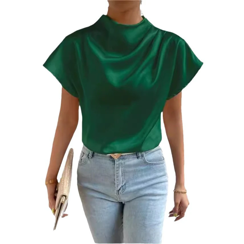 Damen satinierte Bluse mit elegantem Stehkragen Heidi Mode - Image 4